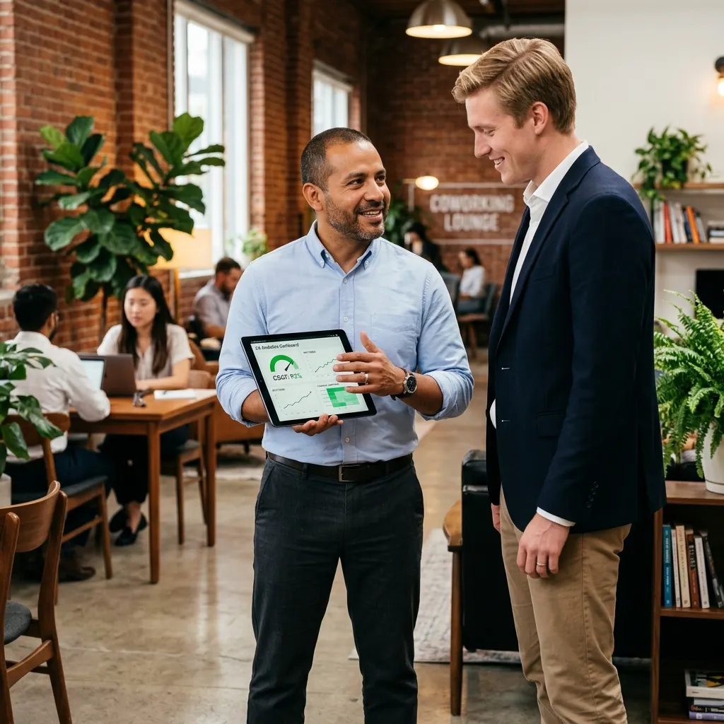 Asesor discutiendo datos de cliente en una tablet